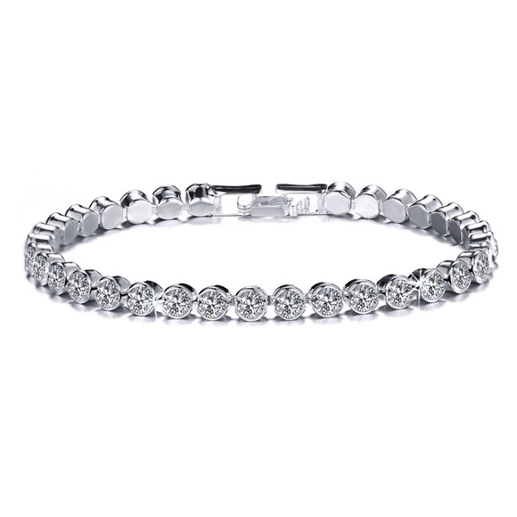 Silver & Crystal 1-Layer Prom Bridal Bracelet - Picture 2 of 7